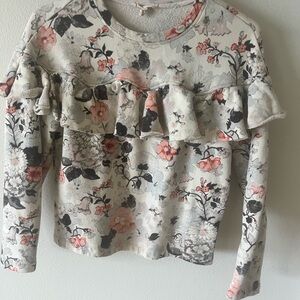 Rebecca Taylor Floral Ruffle Sweatshirt - Cream and Pink